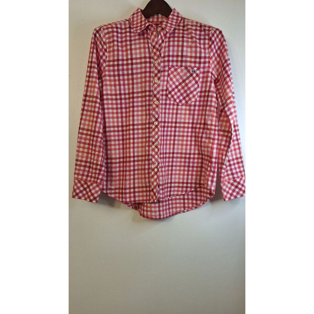 VINEYARD VINES 100% COTTON RED/PINK GINGHAM FLANNEL BUTTON FRONT WOMEN‎ SIZE 4